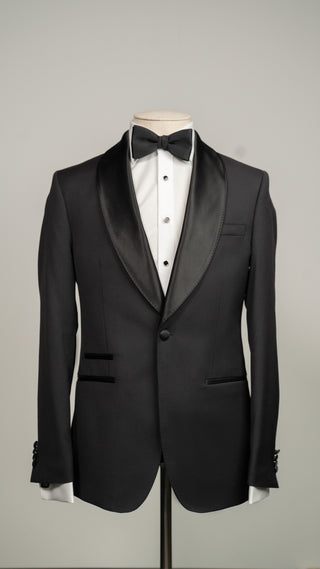 Prague Black Merino Wool Shawl Tuxedo Suit