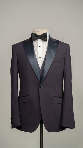 Plum Virgin Wool Peak Tuxedo Suit - Made to Measure
